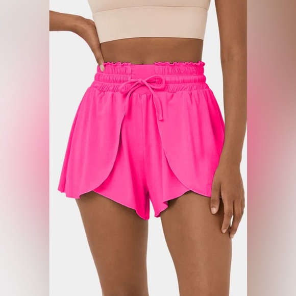 Pants - Bright Pink Frilly High Waist Petal Wrap Athletic/Swim Shorts NWT